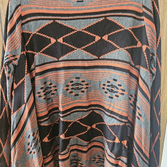 II Sisters Cardigan Sweater WM OS Aztec Geometric Orange Gray Black Open Front - Picture 3 of 4
